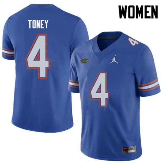 Women's Florida Gators #4 Kadarius Toney NCAA Jordan Brand Royal Authentic Stitched College Football Jersey KAK8662AS